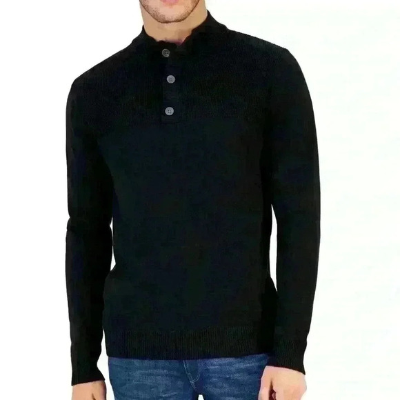 Club Room Other - Club Room Mens Button Mock Neck Sweater Size L Deep Black